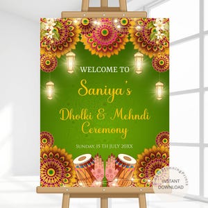 Dholki & Mehndi Ceremony Welcome Sign: Indian Wedding Decor (Digital Download)