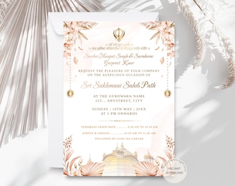 Watercolor Floral Sukhmani Sahib Path Invitation : Sikh Prayer Invite (Digital Download)