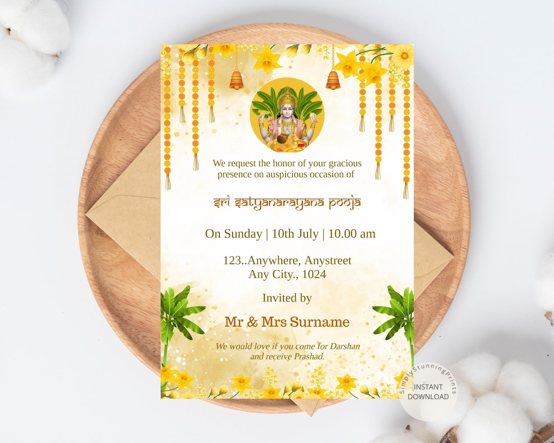 Sri Satyanarayana Pooja Invitation Template Editable Satyanarayan Katha