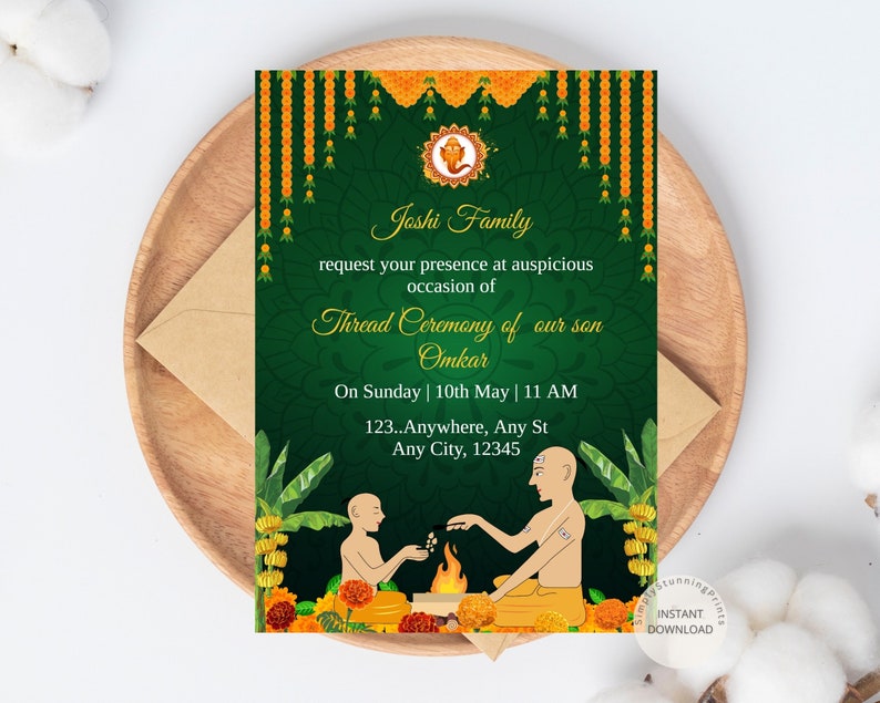 Thread Ceremony Invitation Card Janoi Ceremony Invite Upanayanam Invite