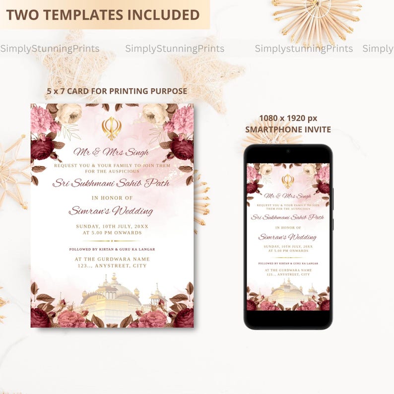 Floral Sukhmani Sahib Wedding Invitation Template (digital Download) - Etsy