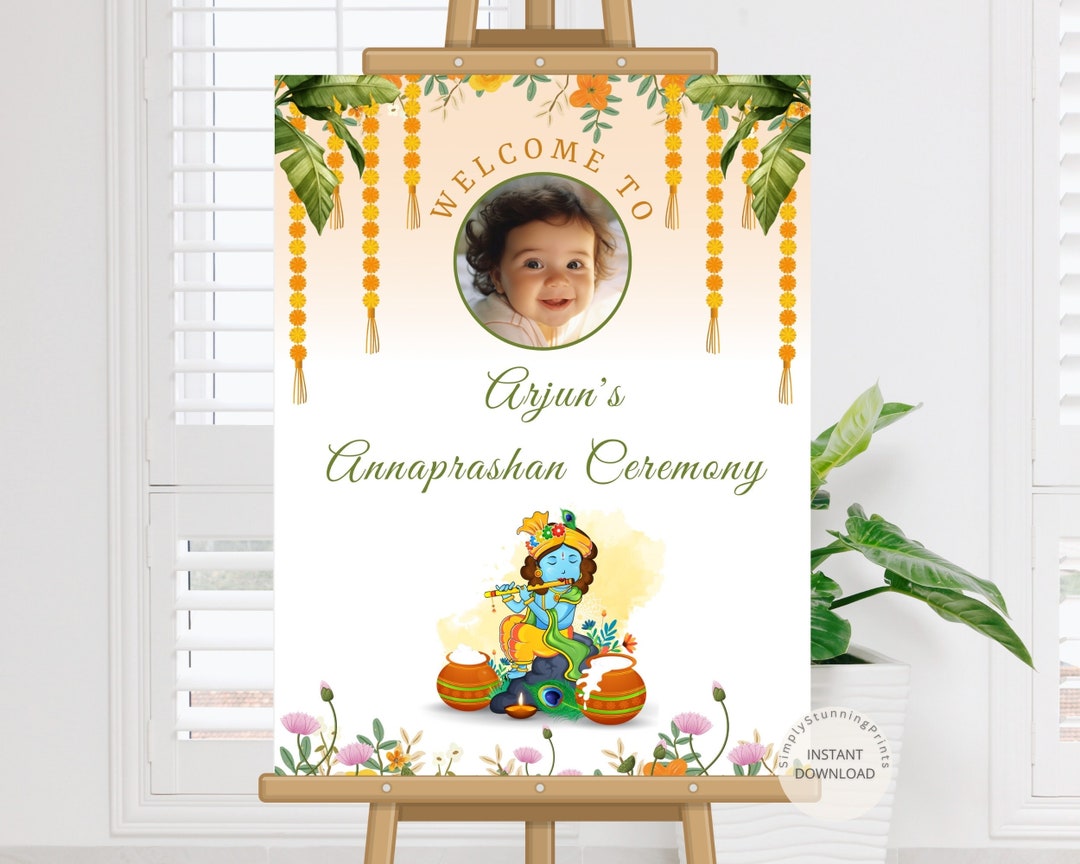 Yellow Rice Ritual Poster Editable Annaprasana Ceremony Welcome Sign: Rice Feeding Decor (digital ...