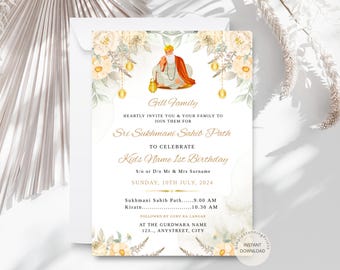 Floral Sri Sukhmani Sahib Path Birthday Invitation (Digital Download)