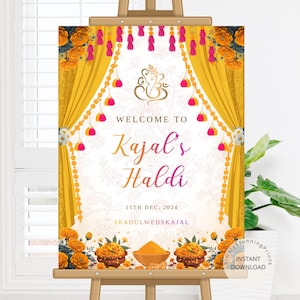 Haldi Ceremony Willkommensschild als Pithi Zeichen | Indianer Haldi Deko Schild | Haldi Paar Poster | Willkommen bei Haldi Sign | DIGITALER DOWNLOAD