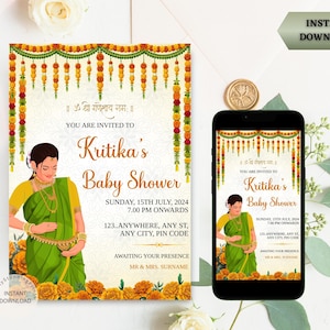 Indische Babypartyeinladungskarte | Seemantham Einladungskarte | Godh Bharai Einladen | Elektronisch Digitale Einladung
