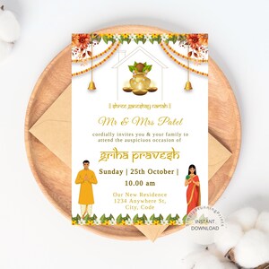 Indiase Griha Pravesh ceremonie-uitnodiging | Uitnodigingskaart housewarming | Vastu Puja-uitnodigingskaart | Digitale uitnodiging
