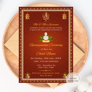 Uitnodigingskaart ceremonie draad | Janoi-ceremonie-uitnodiging | Upanayanam-uitnodiging | Bratabandha-uitnodigingskaart | DIGITALE DOWNLOAD