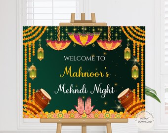 Panneau de bienvenue Mehndi : décoration d'entrée de mariage indien (téléchargement numérique, 18 x 24/24 x 36 pouces)