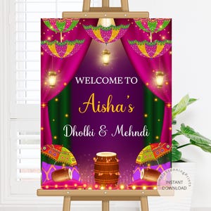 Dholki & Mehndi Welcome Sign: Indian Ceremony Decoration (Digital Download)