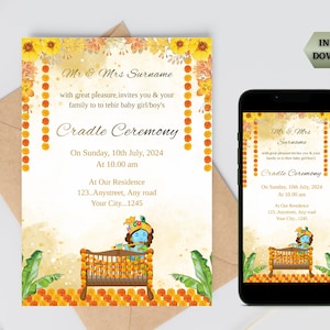 Plantilla de invitación para la ceremonia de la cuna india: invitación con nombre (descarga digital)