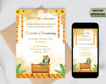 Modèle d'invitation à la cérémonie du berceau indien | Faire-part pour la cérémonie de baptême | Invitation de berceau | Modèle DIY imprimable | TÉLÉCHARGEMENT NUMÉRIQUE