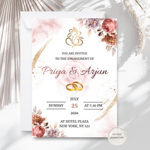 Uitnodigingskaart Indiase verloving | Bloemen verlovingsuitnodiging | Uitnodiging ringceremonie | Sagai-uitnodiging | DIGITALE DOWNLOAD