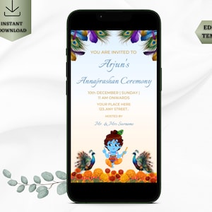Invito Krishna Annaprashan / Invito telefonico indiano Annaprashan modificabile / Primo invito per l'alimentazione del riso / Invito mobile digitale