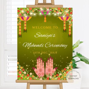 Indian Mehndi Welcome Sign: Wedding Entrance Decor (Digital Download)