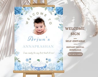 Blaues Annaprashan Willkommensschild für Baby Boy: Annaprashan Dekor (digitaler Download)