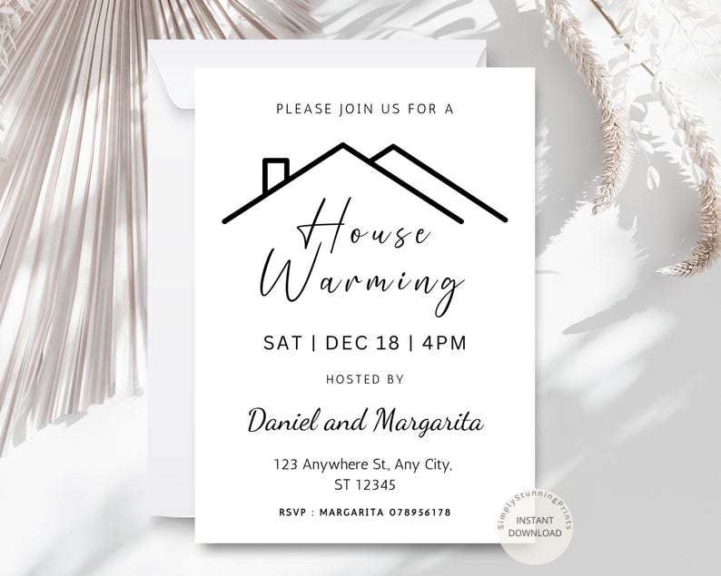 Minimalist Housewarming Party Invitation: Modern Black & White Design ...
