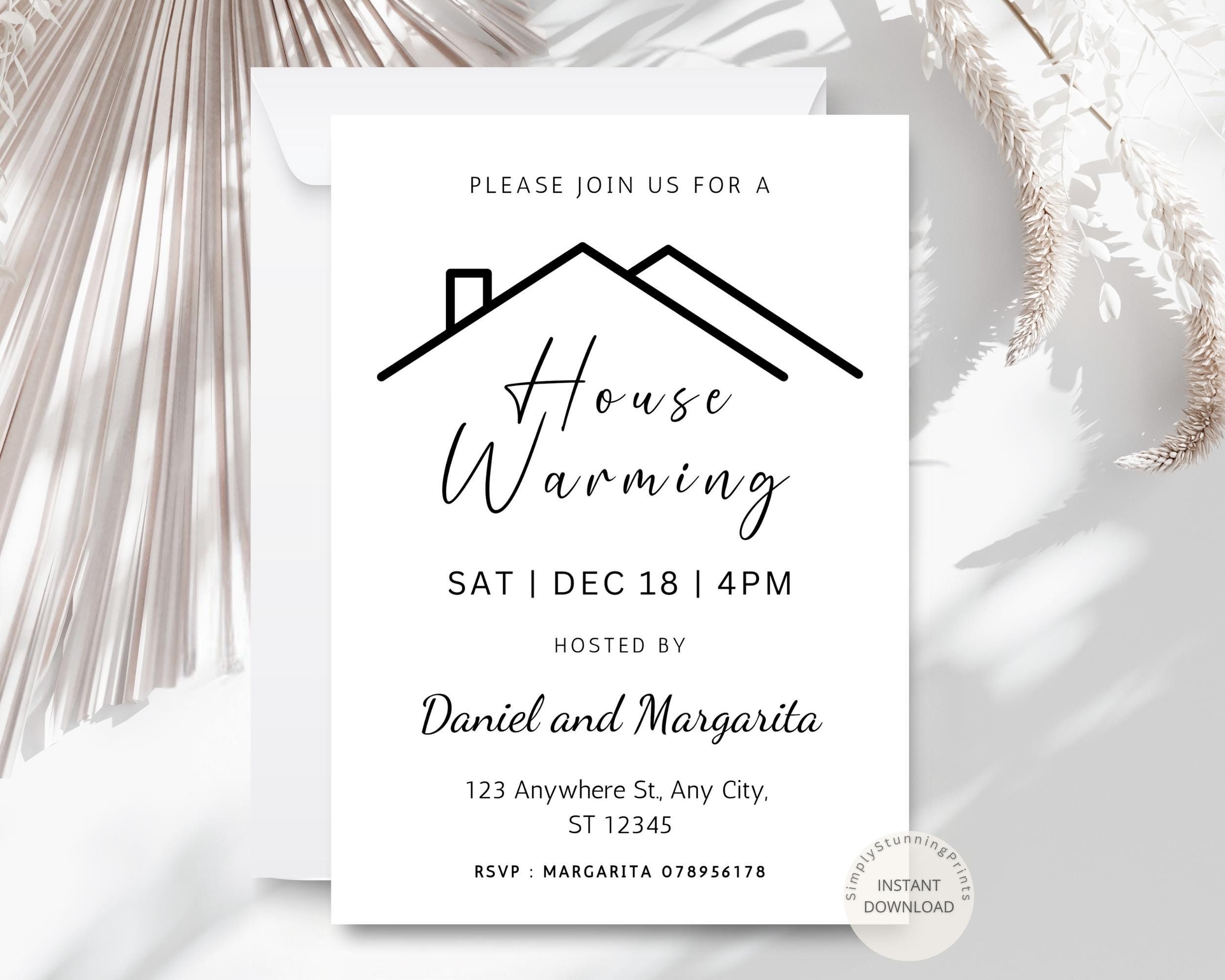 Minimalist Housewarming Party Invitation: Modern Black & White Design ...