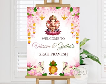 Indian Graha Pravesh Welcome Sign: Traditional Housewarming Decor (Digital Poster)