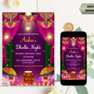 Tarjeta de invitación de la noche paquistaní de Dholki / Invitación a la ceremonia de Dholki & Mehndi / Tarjeta de ceremonia de Dholak / Invitación electrónica de Dholki / Invitación de WhatsApp