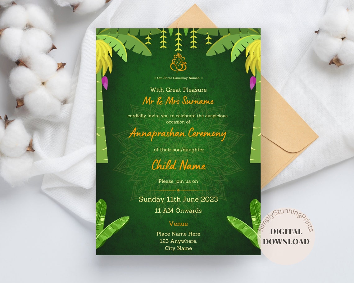 Rice Feeding Ceremony Invitation Card Annaprashan Ceremony Etsy