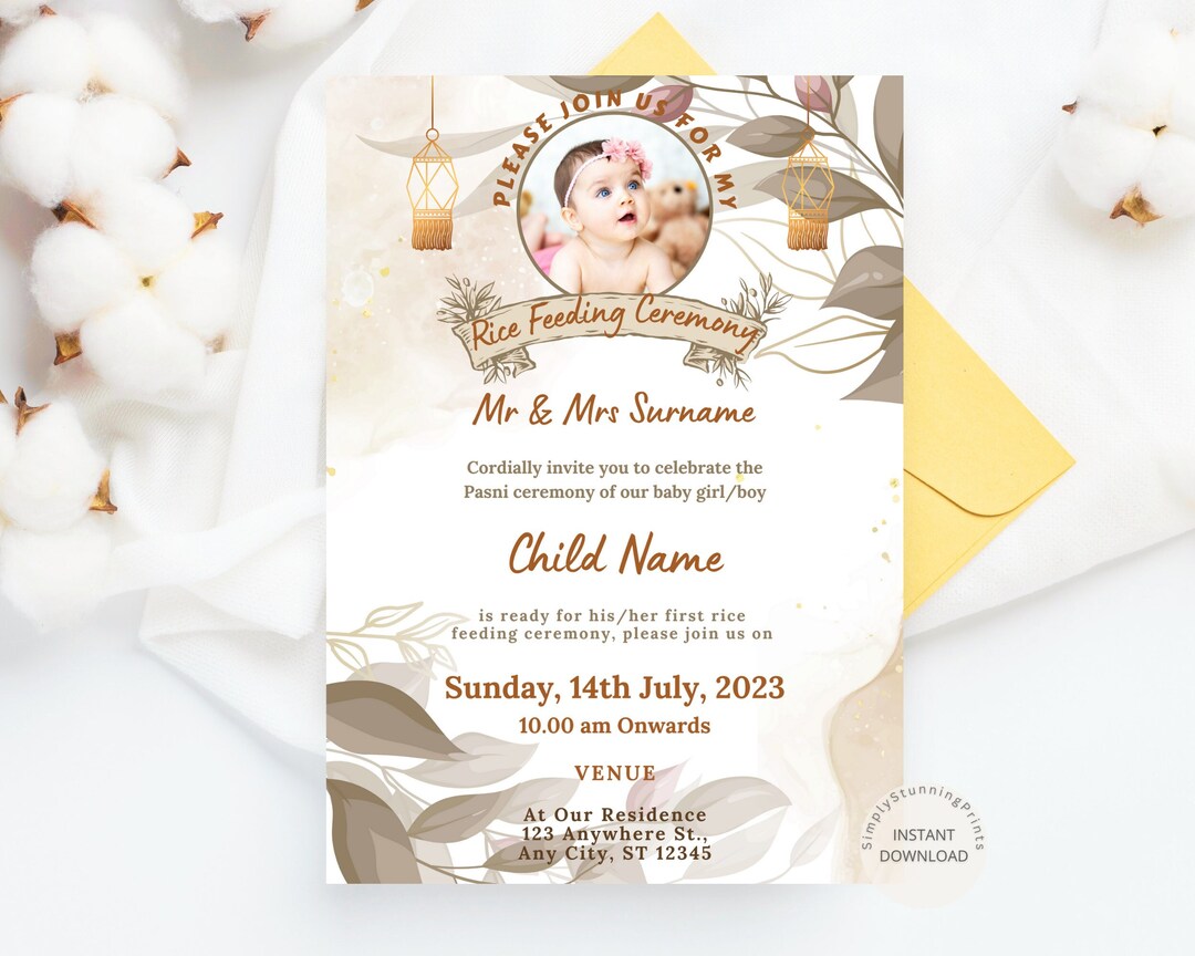 Rice Feeding Invitation Card Annaprashan Ceremony Invite Rice Weaning