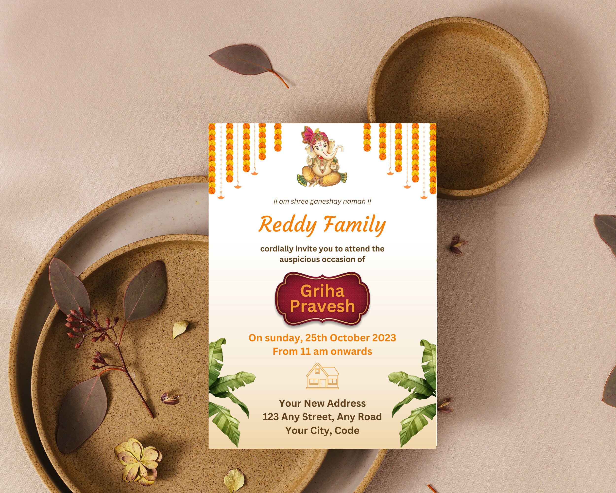 Editable Griha Pravesh Invitation Indian Housewarming - Etsy Finland