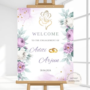 Panneau indien de bienvenue de fiançailles en tant que panneau Roka | Panneau de bienvenue de la cérémonie de remise des anneaux | Décoration de fiançailles | Bienvenue sur notre affiche de fiançailles
