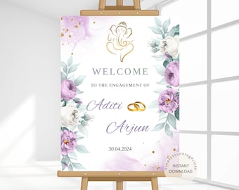 Indian Engagement Welcome Sign: Floral Roka Ceremony (Digital Download)