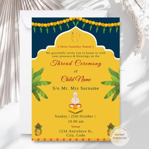 Upanayanam Invitation Card: Thread Ceremony Invite (Digital Download 5x7" and Smartphone Size)