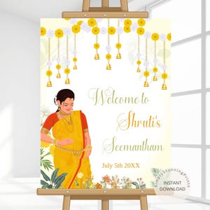 Sreemantham Welcome sign | Indian Baby Shower Welcome Board | Godh Bharai Welcome Sign | Baby Shower Decoration | Editable Welcome Poster