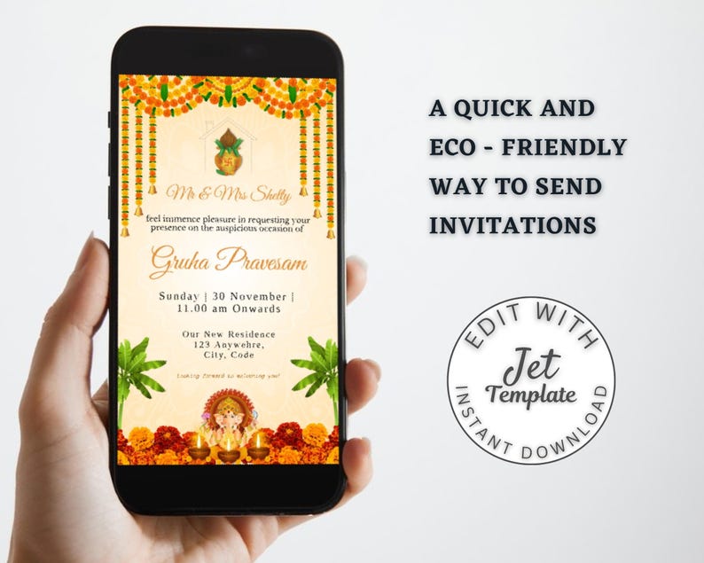 Indian Gruha Pravesam Invitation: Housewarming Pooja Card (digital ...