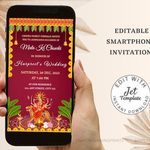 Mata ki Chowki Digital Invitation | Mata ka Jagrata Invite | Mata Rani Invite | Editable DIY Template | WhatsApp Invite
