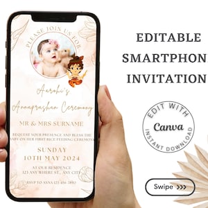 Invito fotografico alla cerimonia di Annaprashan / Primo invito per l'alimentazione del riso / Invito alla cerimonia di svezzamento del riso per bambini / Invito mobile fai-da-te modificabile