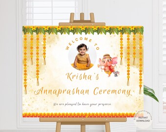 Yellow Rice Ritual Poster Annaprashan Sign & First Rice Feeding Sign, Rice Ceremony Sign as ...