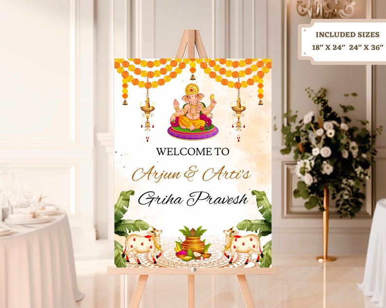 Cartello di benvenuto indiano Griha Pravesh: poster tradizionale per l'inaugurazione della casa (download digitale) immagine 2