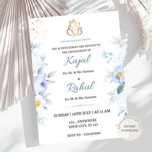 Uitnodigingskaart Indiase verloving | Bloemen verlovingsuitnodiging | Uitnodiging Roka-ceremonie | Sagai-uitnodiging | Mangni-uitnodiging| DIGITALE DOWNLOAD