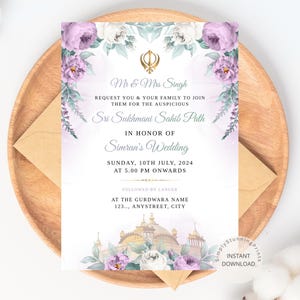 Cartão do convite do trajeto de Sri Sukhmani Sahib de <br> Entrega Rápida? Sikh que Wedding Sukhmani Sahib de <br> Entrega Rápida? Modelo de convite de Akhand Paath | Download digital