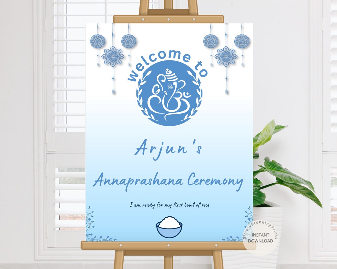 Yellow Rice Ritual Poster Buy Editable Annaprashan Ceremony Welcome Sign First Rice Feeding ...