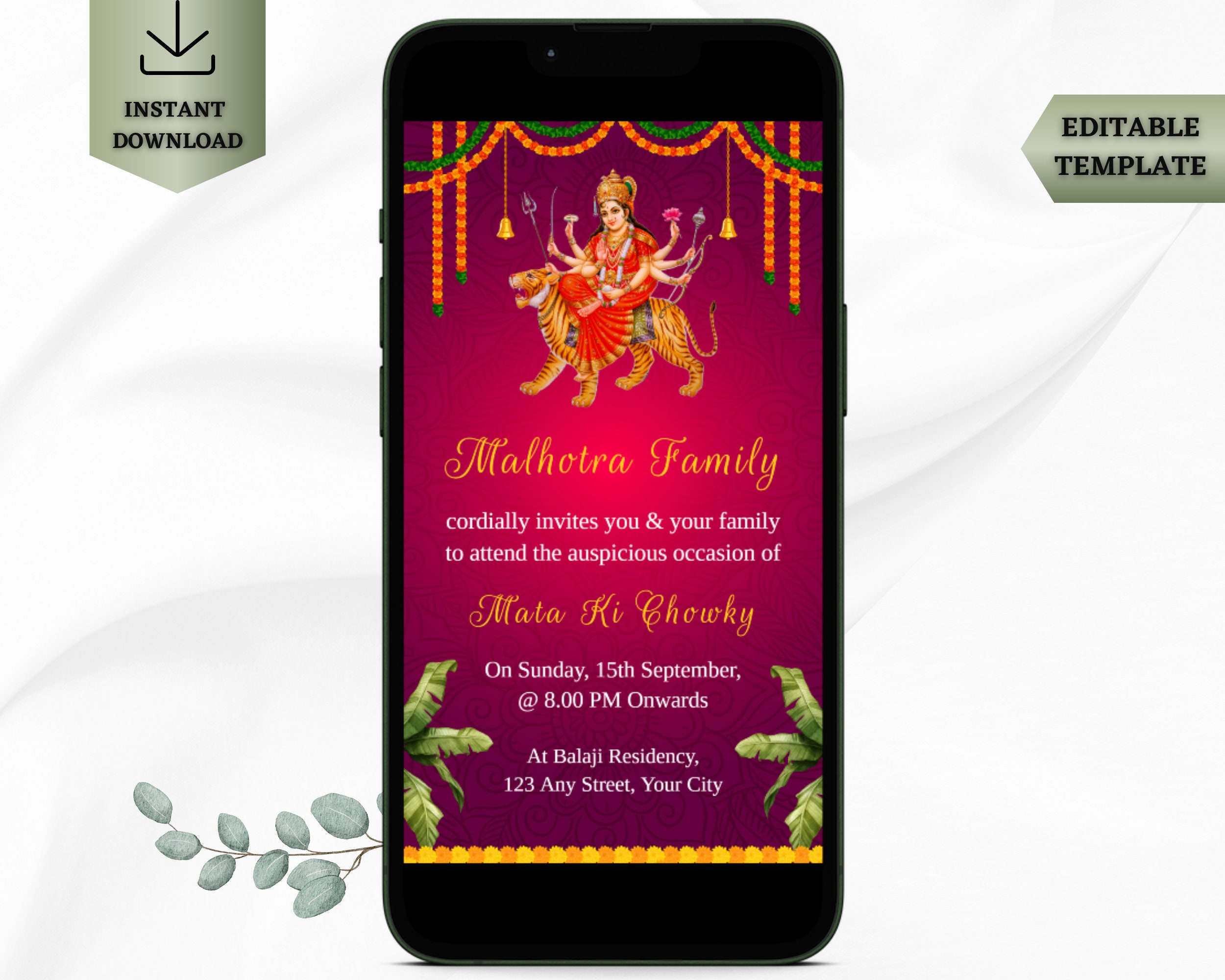 Mata Ki Chowki Invitation Template Mata Ka Jagrata Invite Mata Rani