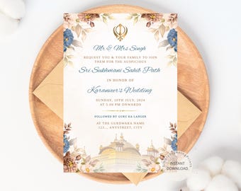 Floral Sukhmani Sahib Path Invitation: Sikh Wedding Invite (Digital Download)