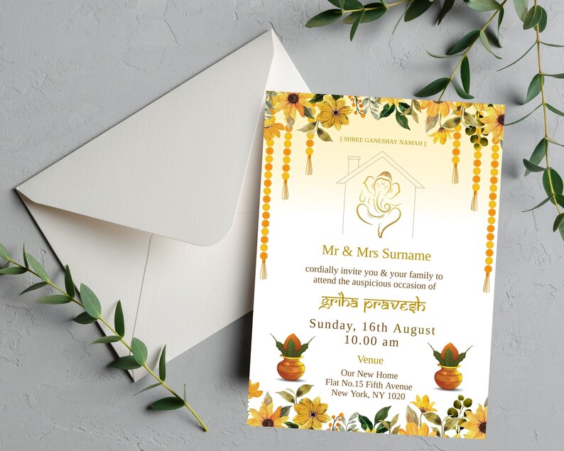 Griha Pravesh Invitation: Indian Housewarming Pooja Card (DIY Template) image 5