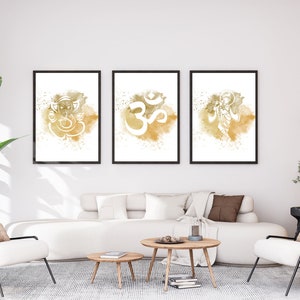 Modernes Ganesha Om Krishna Druckset im abstrakten Aquarell | Spirituelle Wanddekoration | Wohnzimmer Dekor | Yoga-Studio-Dekor