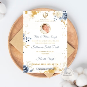 Invito Sukhmani Sahib Path per bambino Sikh / Annuncio di nascita Invito Sukhmani Sahib / Modello di invito per bambino / Invito per smartphone