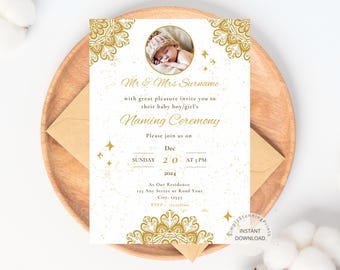 Baby Naming Day Photo Invitation: Editable Digital Invite (5x7 & Smartphone Invite)