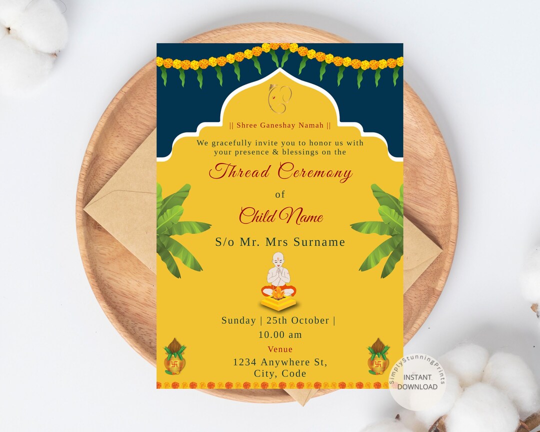 Thread Ceremony as Upanayanam Invitation Card Janoi Ceremony Invite