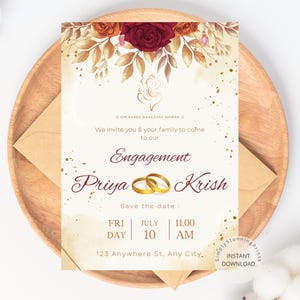 Moderne en elegante Indiase verlovingsuitnodiging | Uitnodiging verlovingsfeest | Uitnodiging voor ringceremonie | Save the Date-uitnodiging | Digitale uitnodiging