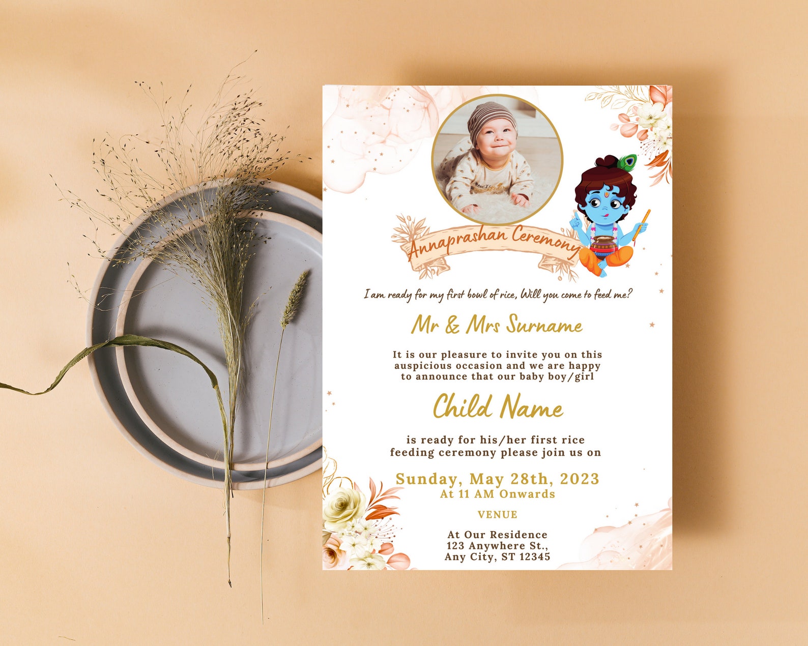Rice Feeding Ceremony Invitation Card Annaprashan Ceremony Etsy