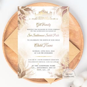 Tarjeta de invitación Sri Sukhmani Sahib Path / Invitación de nacimiento de niños sikh / Tarjeta de cumpleaños de niños sikh / Invitación de Akhand Paath / DESCARGA DIGITAL
