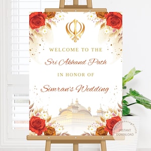 Floral Sikh Akhand Path Welcome Sign with Golden Temple | Sikh Wedding Welcome Sign | Akhand Path Sign | Sukhmani Sahib Path Sign | DIGITAL