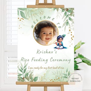 Cartello di benvenuto per la cerimonia dell'alimentazione del riso / Cartello di benvenuto per lo svezzamento del riso / Cartello decorativo per l'alimentazione del riso / Cartello di benvenuto di Annaprasan / DOWNLOAD DIGITALE